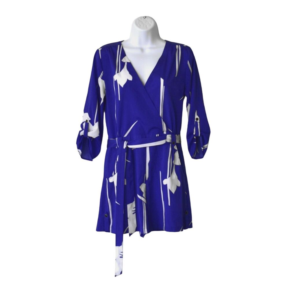 A5 NEW YUMI KIM Blue & White Floral Tie Belted Side Pockets Romper Size S